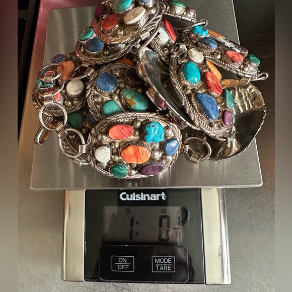 Signed Navajo multi stone Sterling Silver Concho belt - Picture 10 of 16